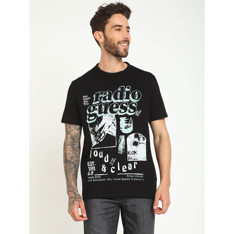 Guess Black Cotton Regular Fit T-Shirt (S)