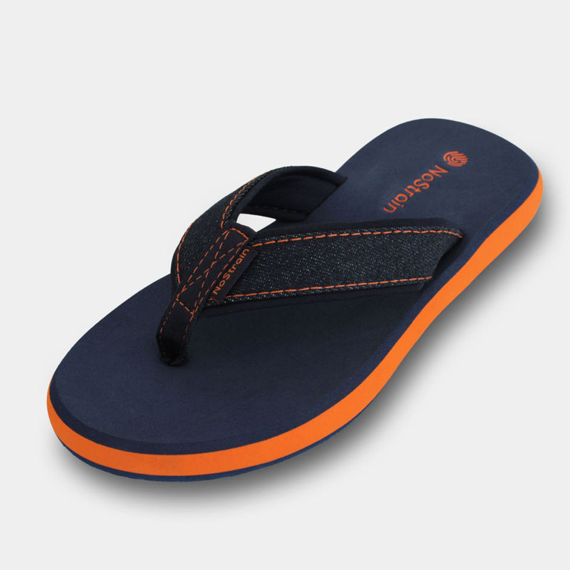 NoStrain Navy Blue Rugged Comfort with Timeless Style Angular Denim Flipflops for Men (UK 12)