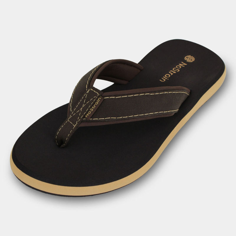 NoStrain Brown Rugged Comfort with Timeless Style Angular Canvas Flipflops for Men (UK 10)