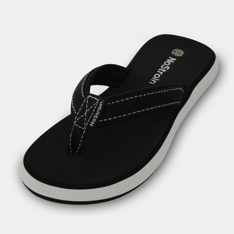NoStrain Black Graceful Comfort with Modern Flair Angular Canvas Flipflops for Women (UK 3)