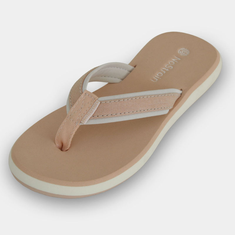 NoStrain Beige Graceful Comfort with Modern Flair Angular Canvas Flipflops for Women (UK 6)