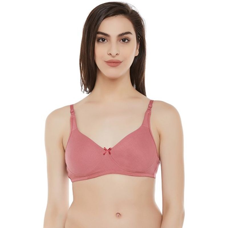 Clovia Cotton Rich Solid Non-Padded Full Cup Wire Free T-shirt Bra - Dark Pink (32D)