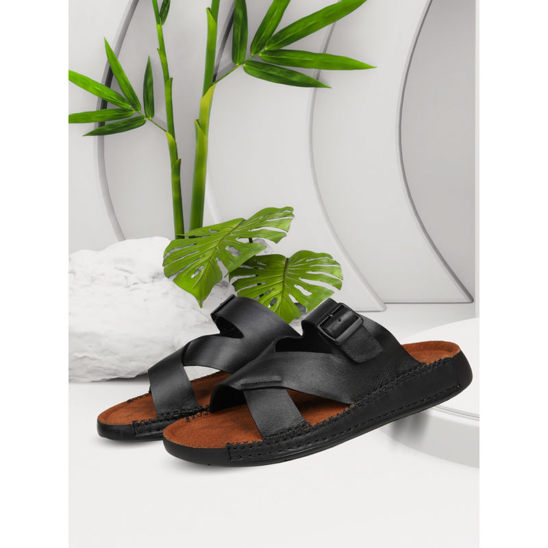 EZOK Men Genuine Leather Sandals Black (UK 9)
