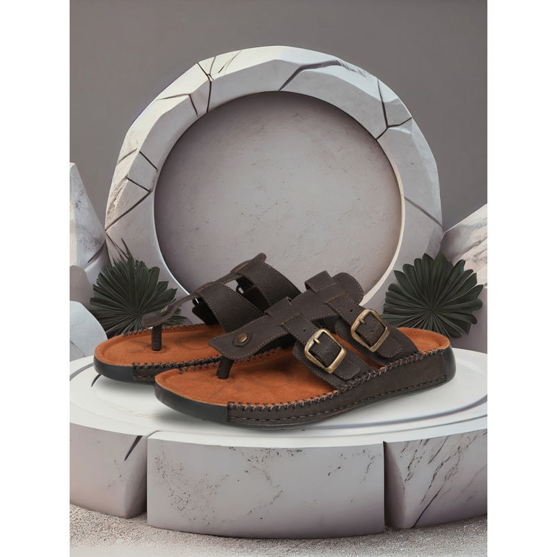 EZOK Men Genuine Leather Sandals Brown (UK 7)