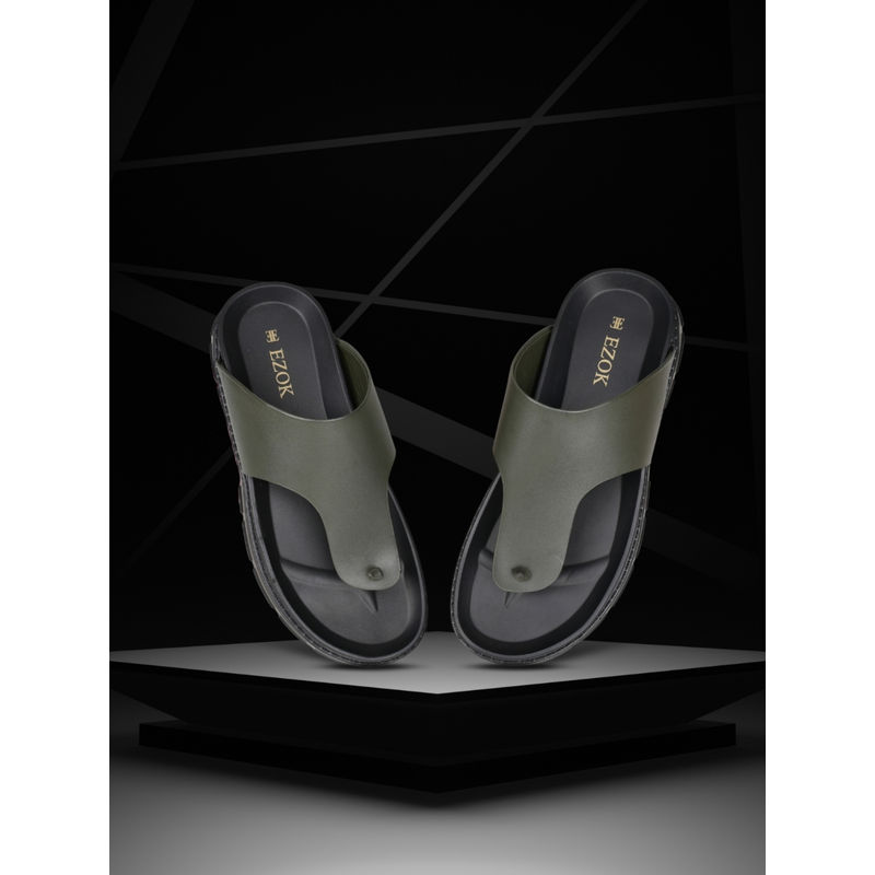 EZOK Men Genuine Leather Sandals Olive (UK 8)