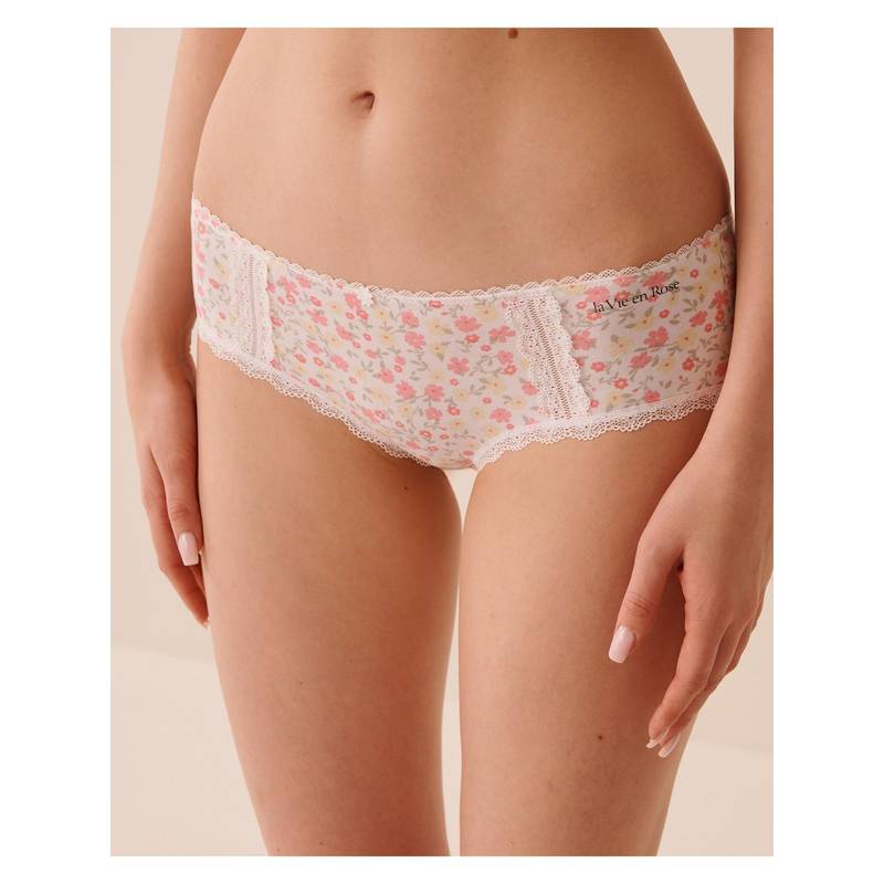 La Vie En Rose Pink Cotton and Logo Elastic Band Hiphugger Panty (S)
