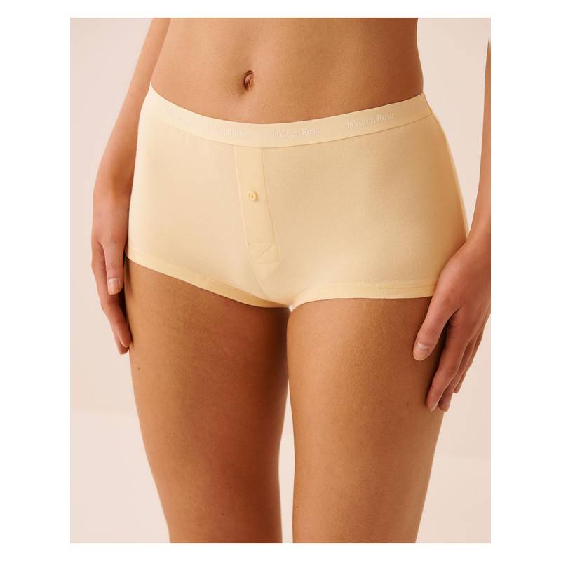 La Vie En Rose Beige Cotton Lace Trim Cheeky Boyshort Panty (XL)