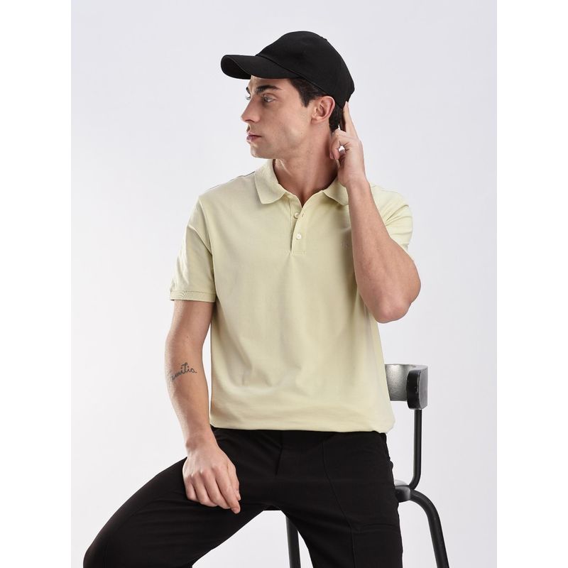 Calvin Klein Solid Regular-Fit Cotton Yellow Polo T-Shirt (L)