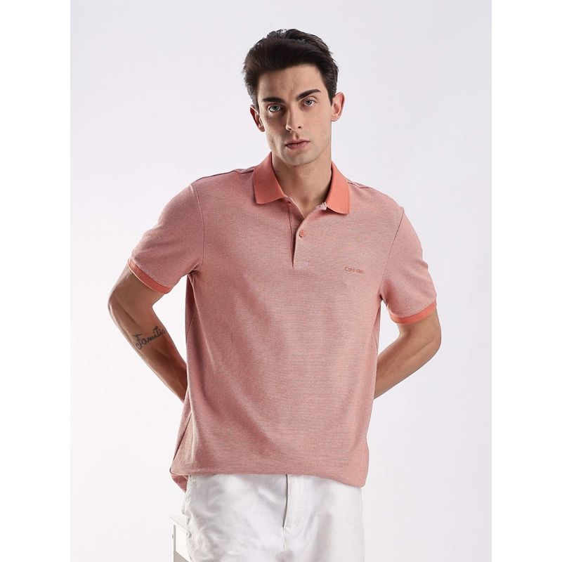 Calvin Klein Solid Regular-Fit Cotton Pink Polo T-Shirt (S)