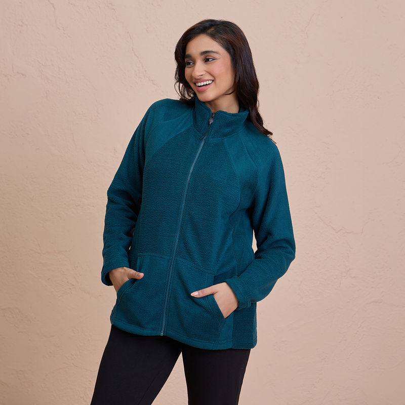 NYKD By Nykaa Cozy Sherpa Front open Jacket-NYLE701-Green (S)