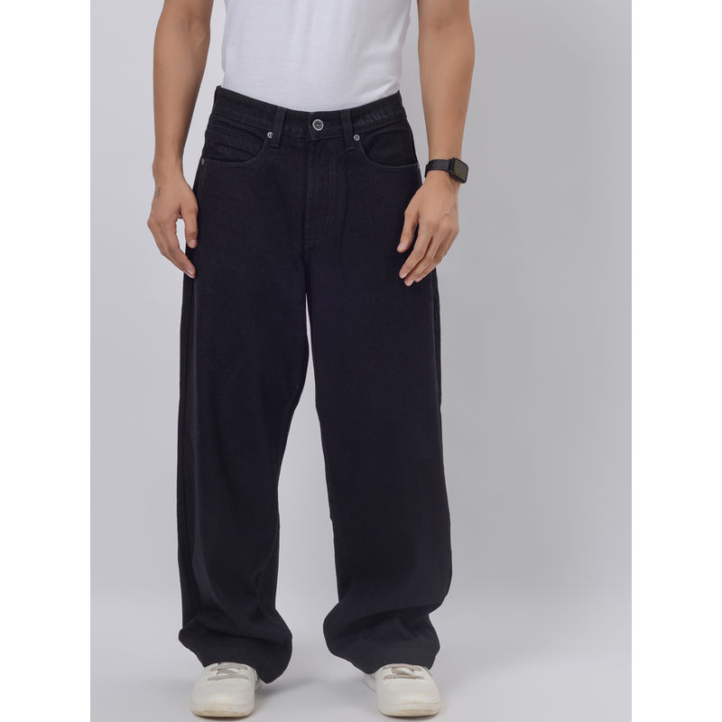 JadeBlue Raw Black Cotton Stratch Washed Baggy Jeans (30)