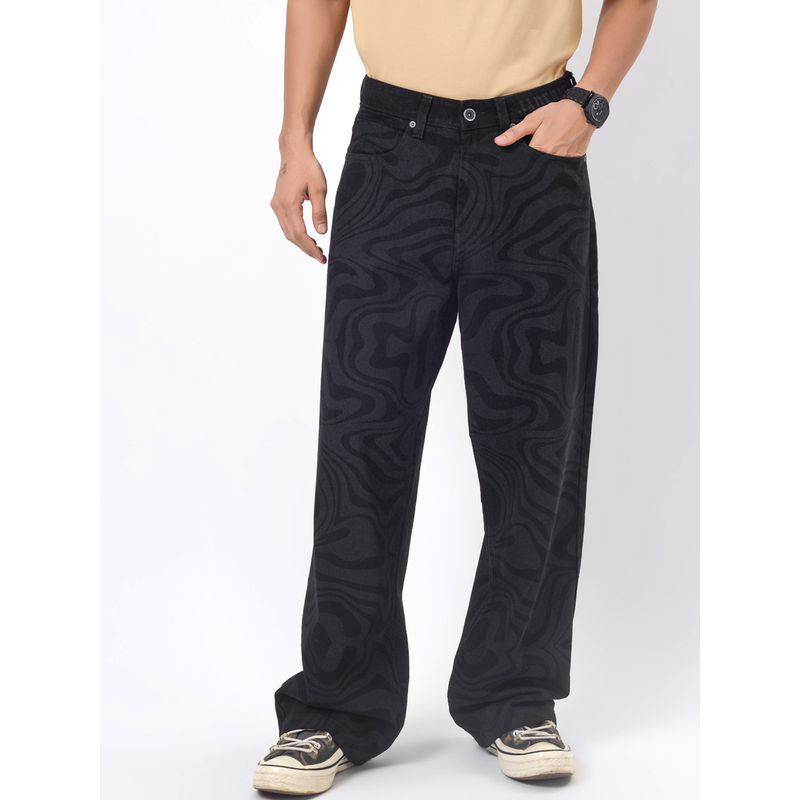 JadeBlue Jet Black Cotton Stratch Washed Baggy Jeans (28)