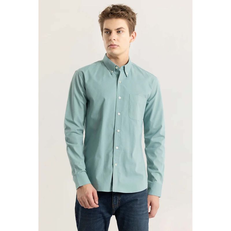 Snitch Light Green Plain Full Sleeves Slim Formal Shirt for Men (M)