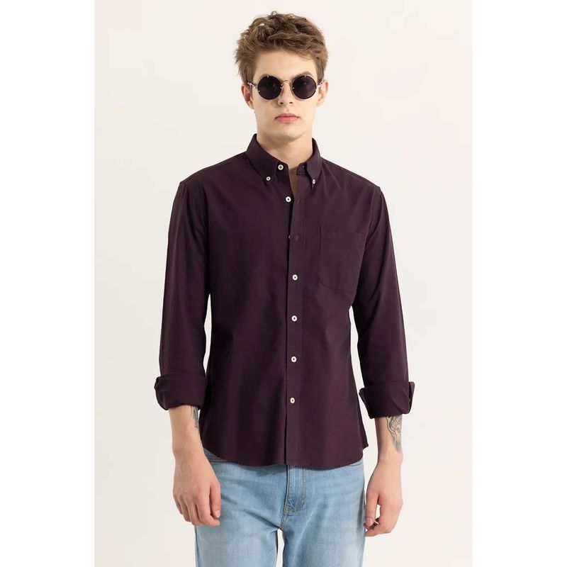 Snitch Burgundy Plain Full Sleeves Slim Formal Shirt for Men (XL)