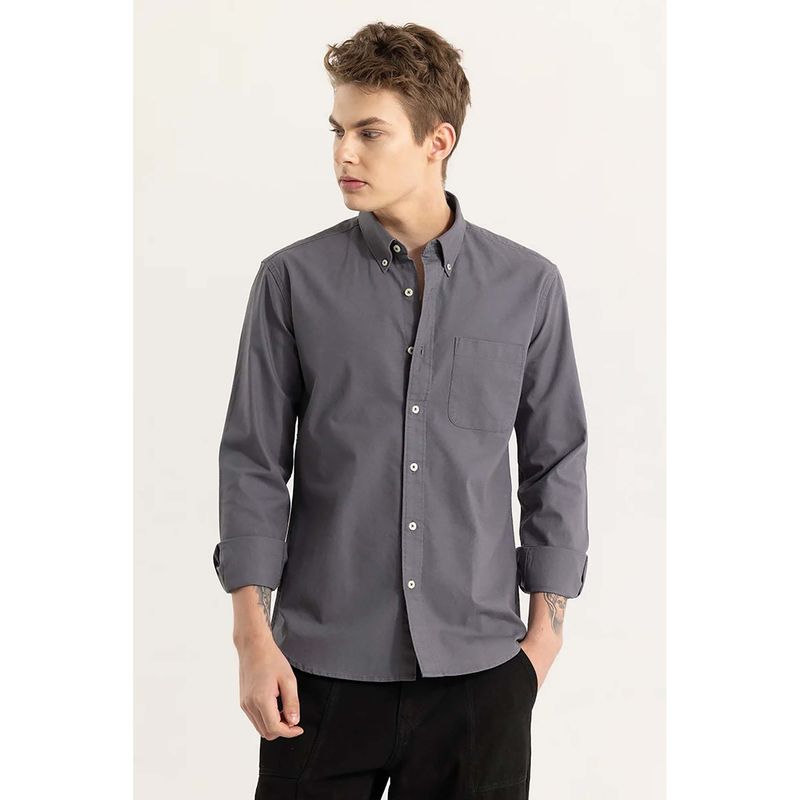 Snitch Grey Plain Full Sleeves Slim Formal Shirt for Men (L)