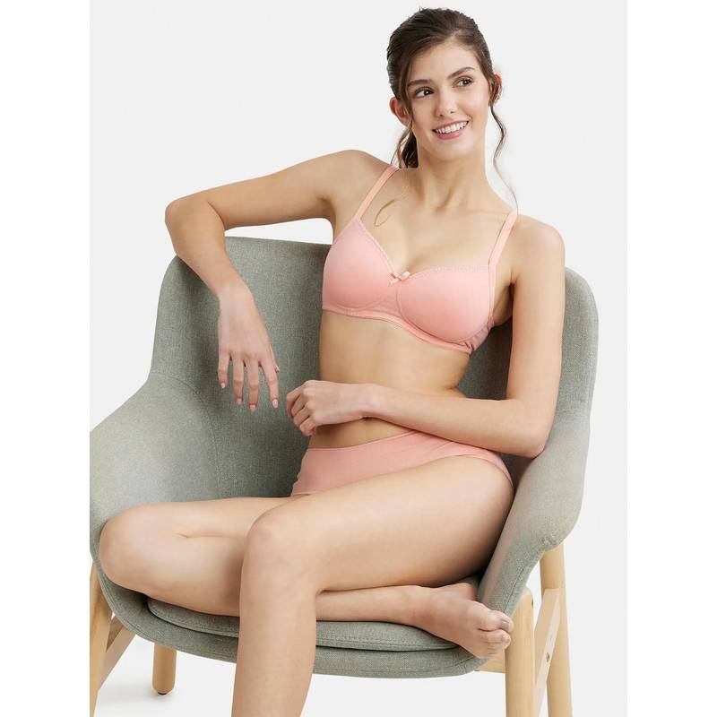 Jockey 1723 Wirefree Padded Cotton Medium Coverage T-Shirt Bra - Candlelight Peach (36B)