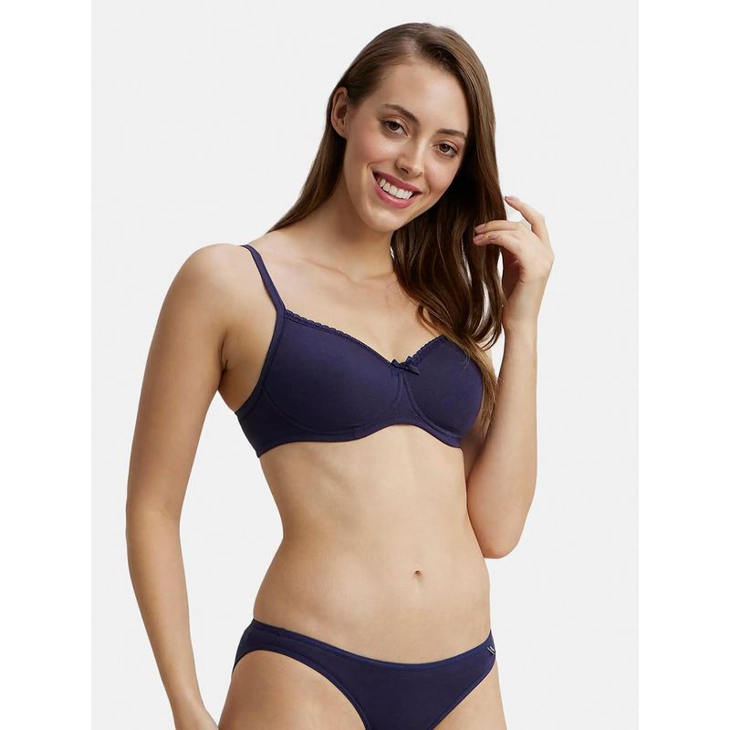 Jockey 1723 Wirefree Padded Cotton Elastane Medium Coverage T-shirt Bra-Classic Navy (34B)