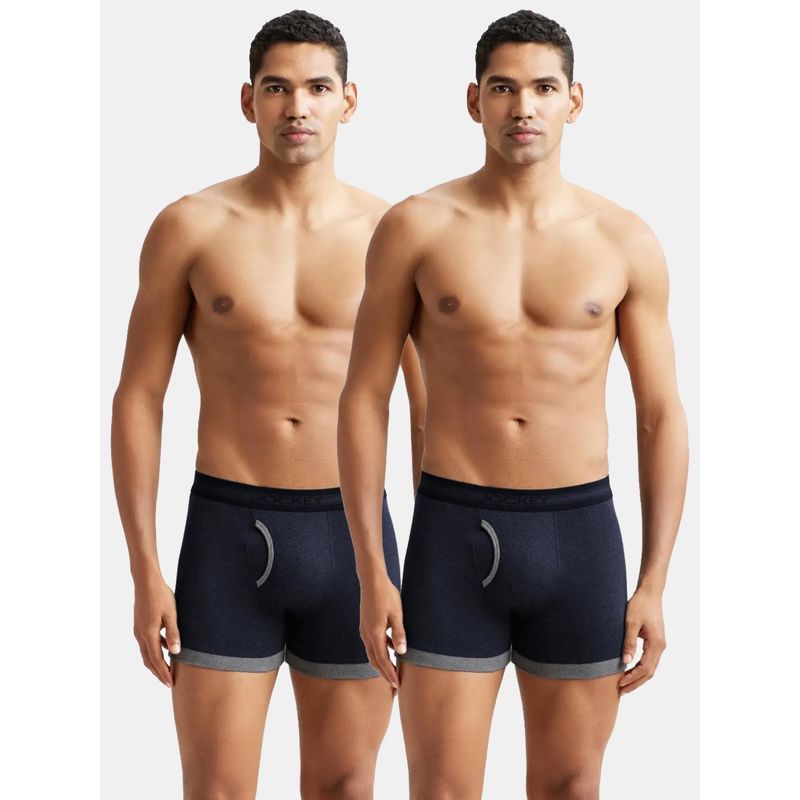 Jockey 1017 Men Cotton Solid Boxer Brief - Deep Navy & Charcoal Melange (Pack of 2) (2XL)