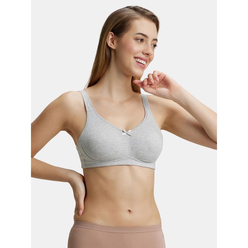 Jockey FE41 Wirefree Non Padded Cotton Elastane Full Coverage Everyday Bra - Grey Mel (36D)