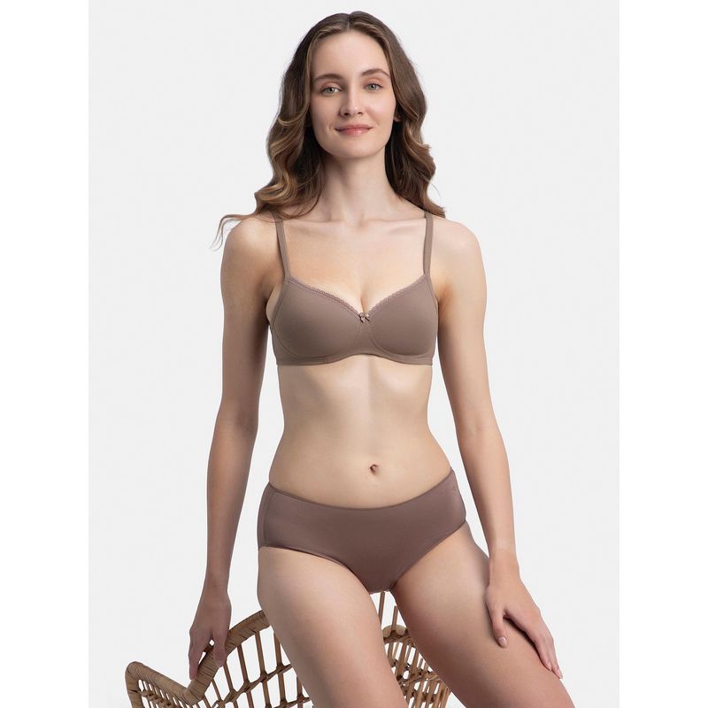 Jockey 1723 Wirefree Padded Cotton Elastane Medium Coverage T-Shirt Bra - Deep Taupe (32C)