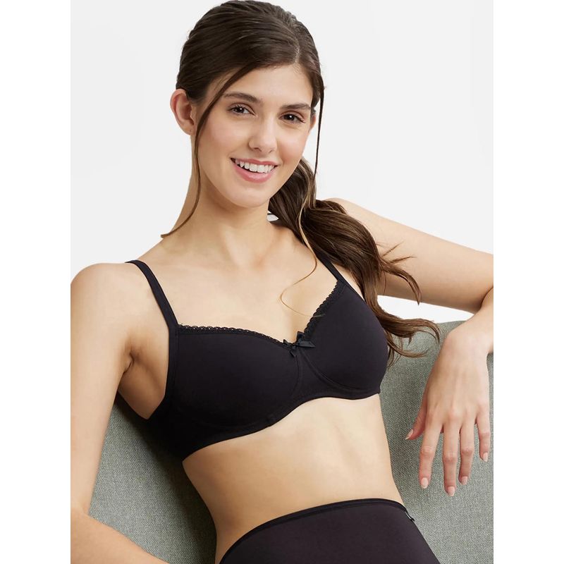 Jockey 1723 Wirefree Padded Cotton Elastane Medium Coverage T-shirt Bra - Black (32B)