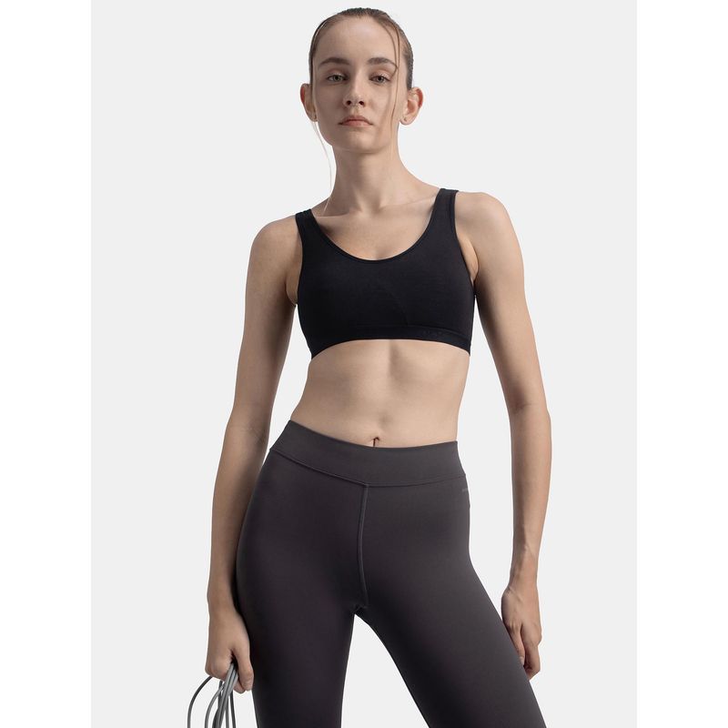 Jockey 1376 Wirefree Non Padded Cotton Elastane Active Bra - Black (M)