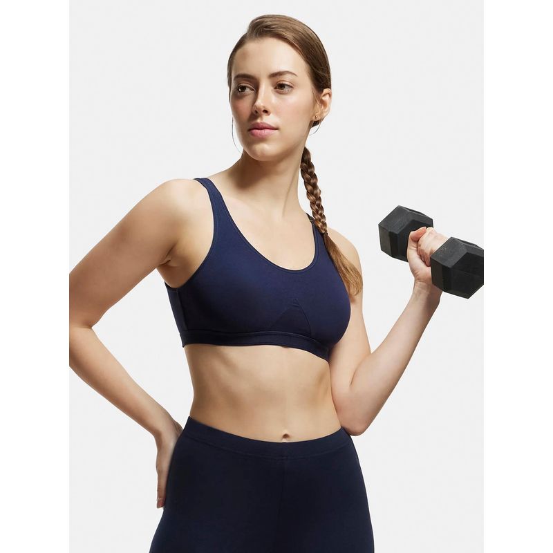 Jockey 1376 Wirefree Non Padded Cotton Elastane Active Bra - Navy Blazer (XL)