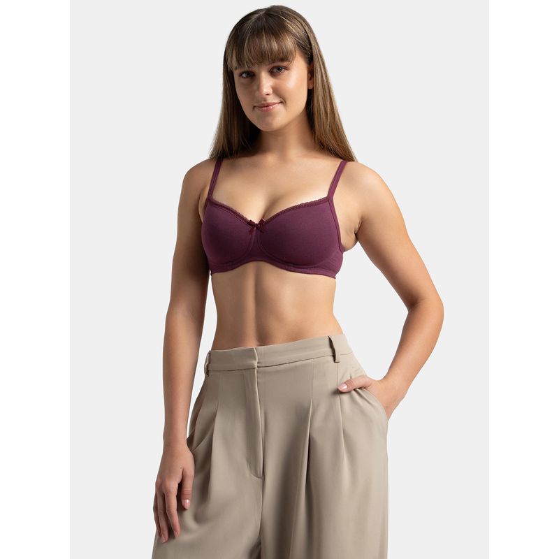 Jockey 1723 Wirefree Padded Cotton Elastane Medium Coverage T-shirt Bra - Prune (34B)