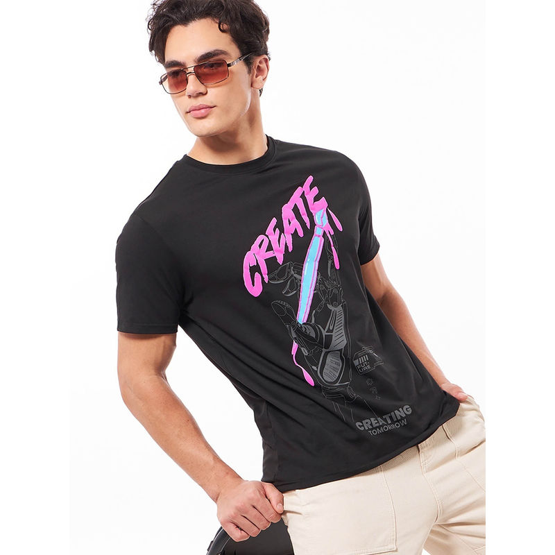 Bewakoof Men's Black Create Graphic Printed T-shirt (M)