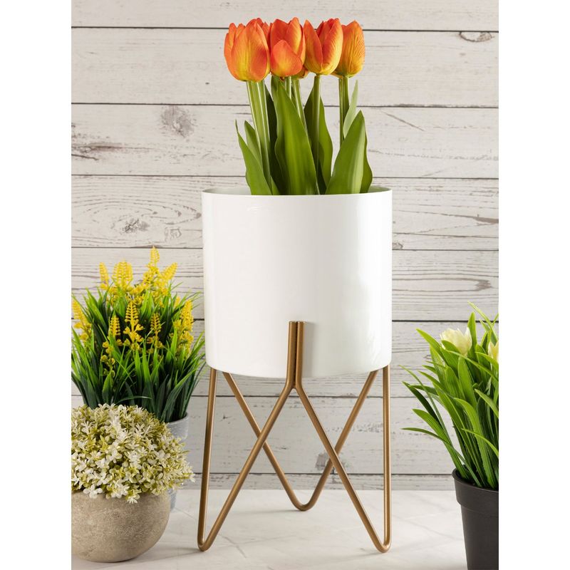 Metalsmith White Table Planter With Stand (Medium) (Set of 2)