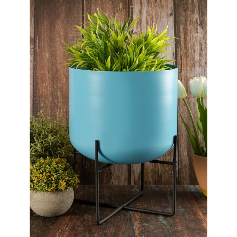Metalsmith Blue Table Planter With Stand (Small) (Set of 2)