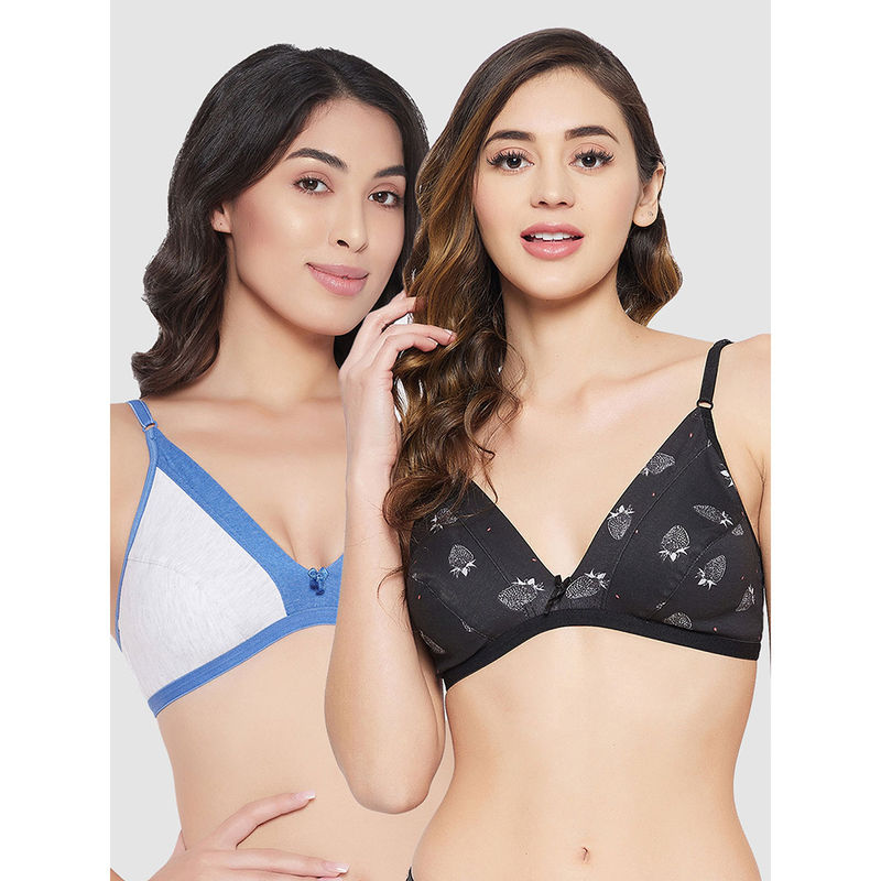 Clovia Pack Of 2 Cotton Non-Padded Non-Wired Demi Cup Plunge Bra - Black (32B)