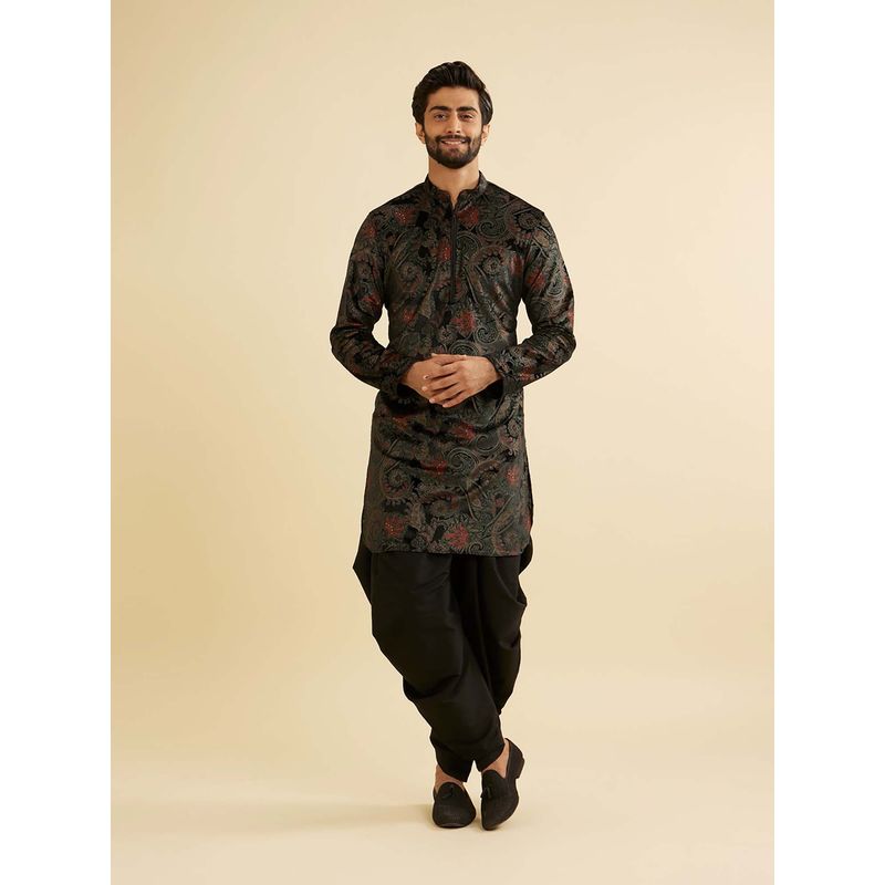 Manyavar Black Velvet Digital Print Kurta & Patiala (Set of 2) (M)
