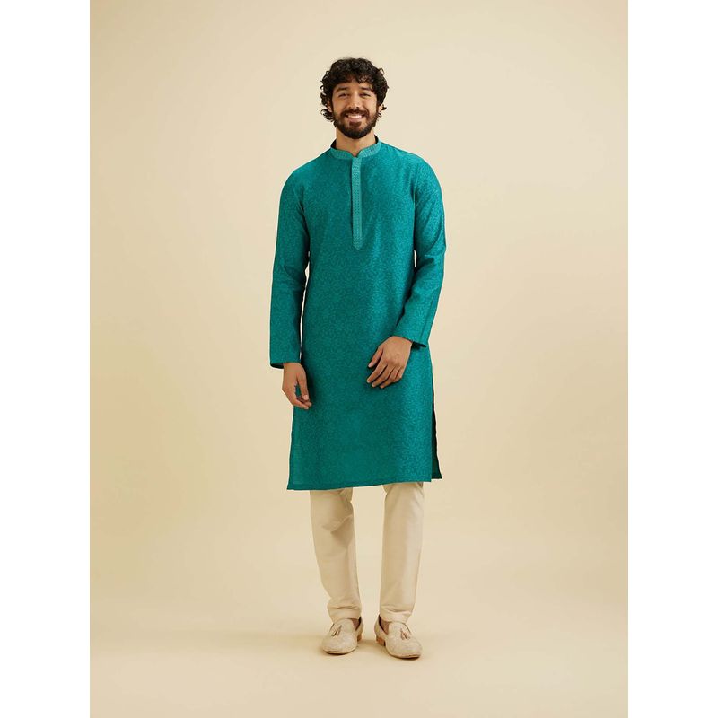 Manyavar Green Blended Viscose Thread Embroidery Kurta & Churidar (Set of 2) (L)