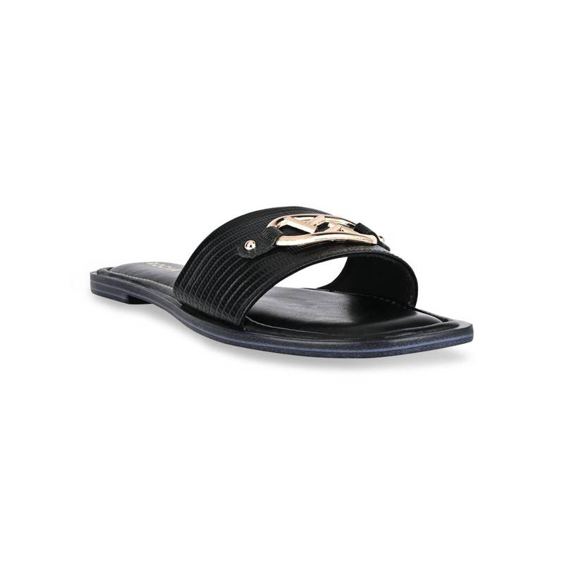 ROCIA Black Women Textured Buckled Flats (EURO 38)
