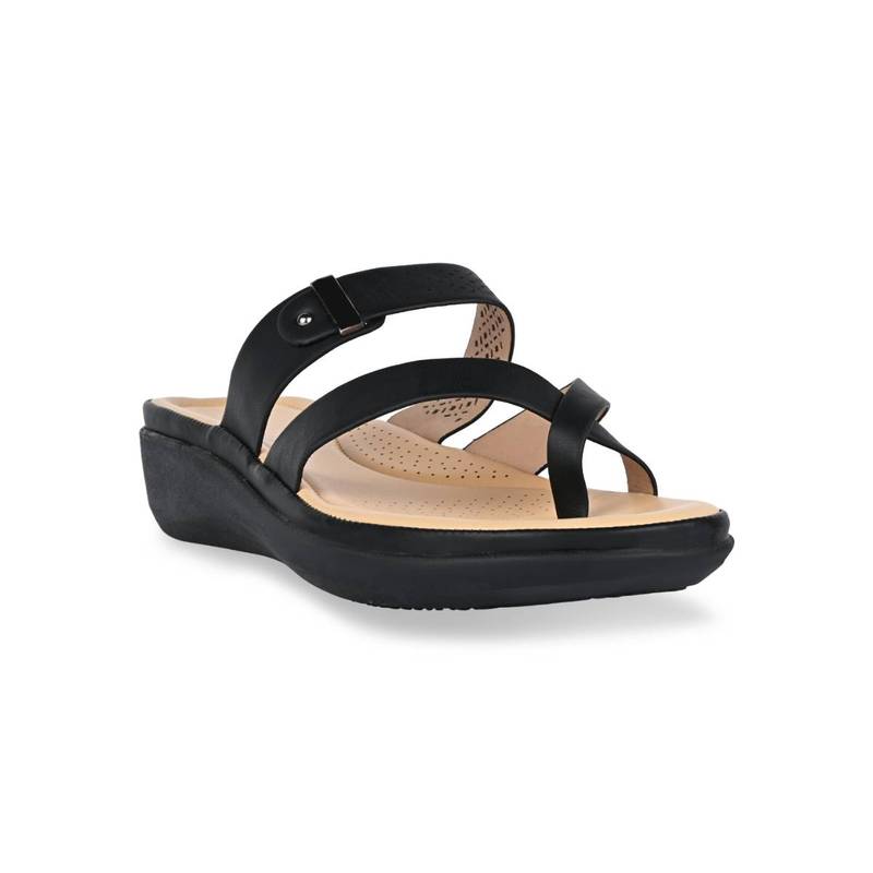 ROCIA Black Women Classic Laser Cut Sandals (EURO 36)