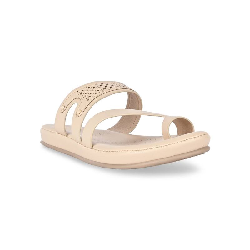 ROCIA Beige Women Laser Cut One Toe Flat Sandals (EURO 36)