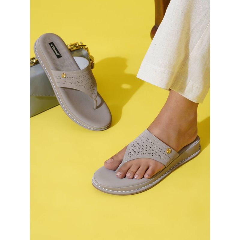 Sherrif Shoes Grey Solid Sandals for Women (EURO 36)
