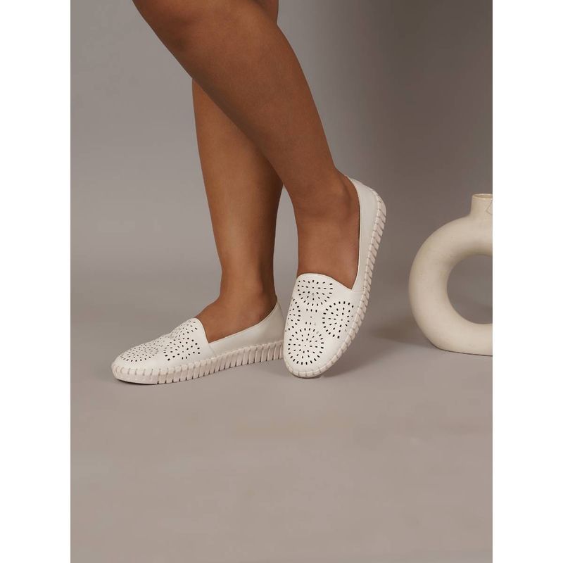 Sherrif Shoes White Self Design Casual Loafers (EURO 38)