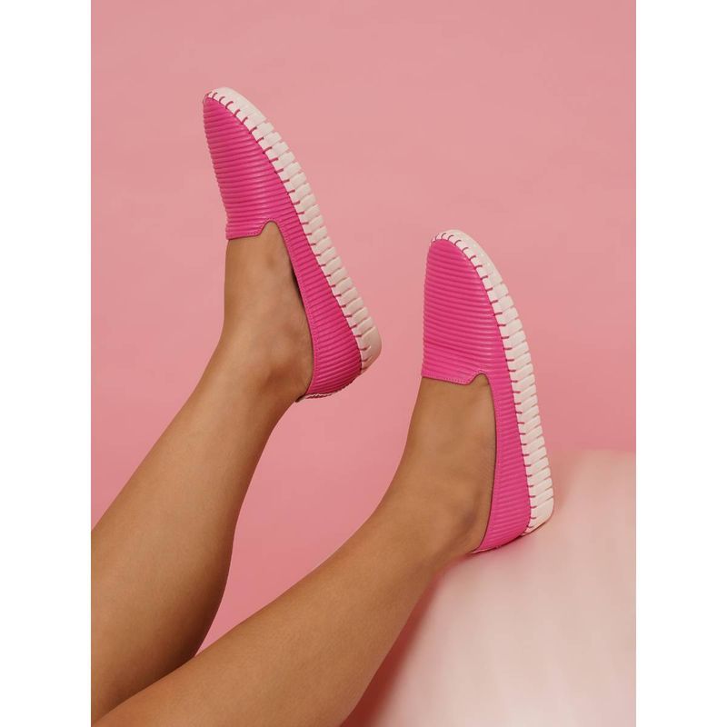 Sherrif Shoes Fuchsia Pink Textured Loafers (EURO 36)