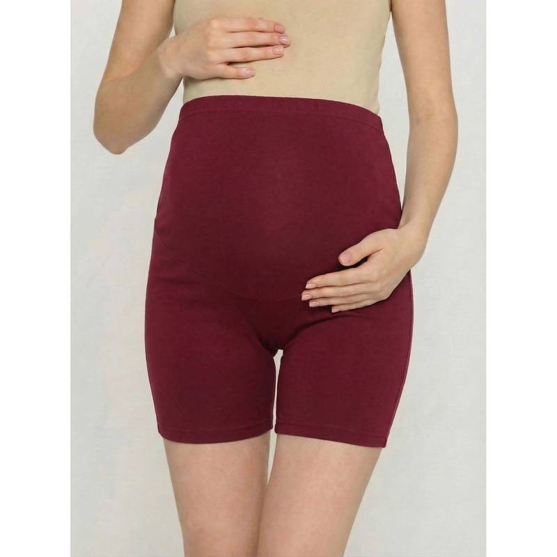 Evamomies Hight Waist Maternity Shorts-Maroon (2XL)