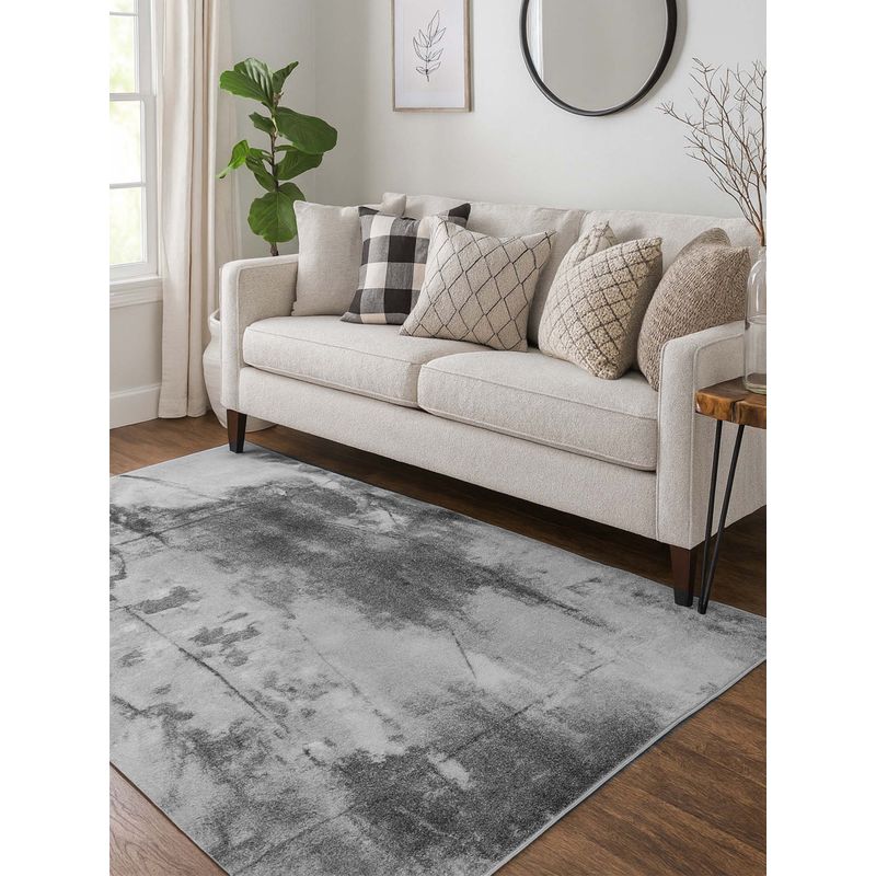 OBSESSIONS Grey Abstract Polyester Carpet ideal for Living room and Bedroom (4x6 feet)