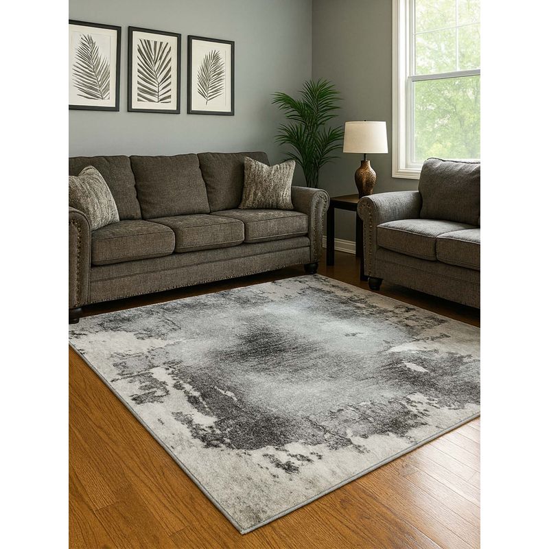 OBSESSIONS Grey Abstract Polyester Carpet ideal for Living room and Bedroom (5x7 feet)