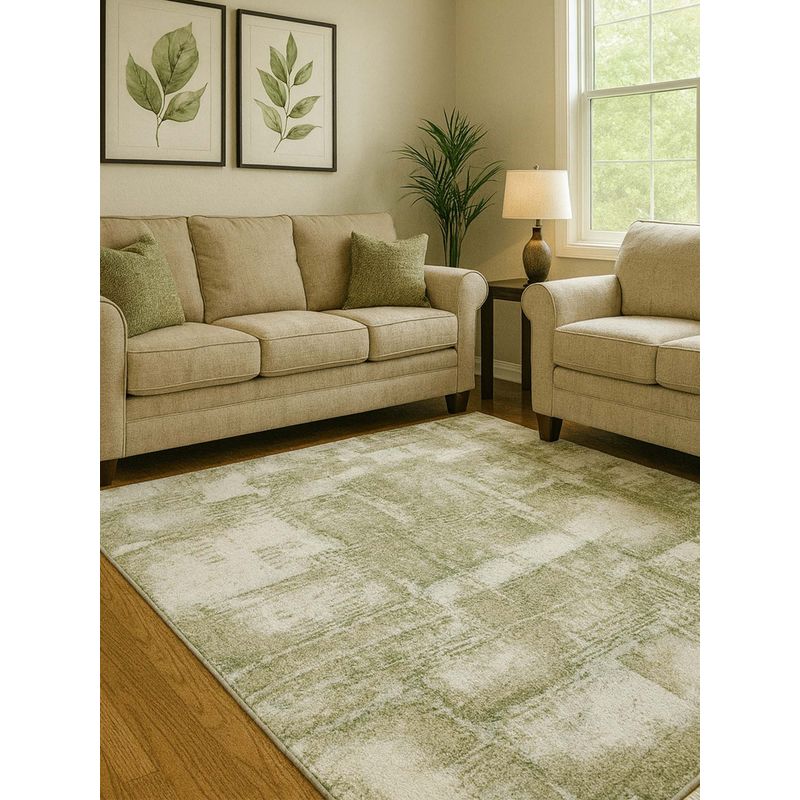OBSESSIONS Green Abstract Polyester Carpet ideal for Living room and Bedroom (5x7 feet)