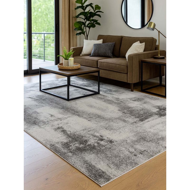 OBSESSIONS Grey Abstract Polyester Carpet ideal for Living room and Bedroom (5x7 feet)