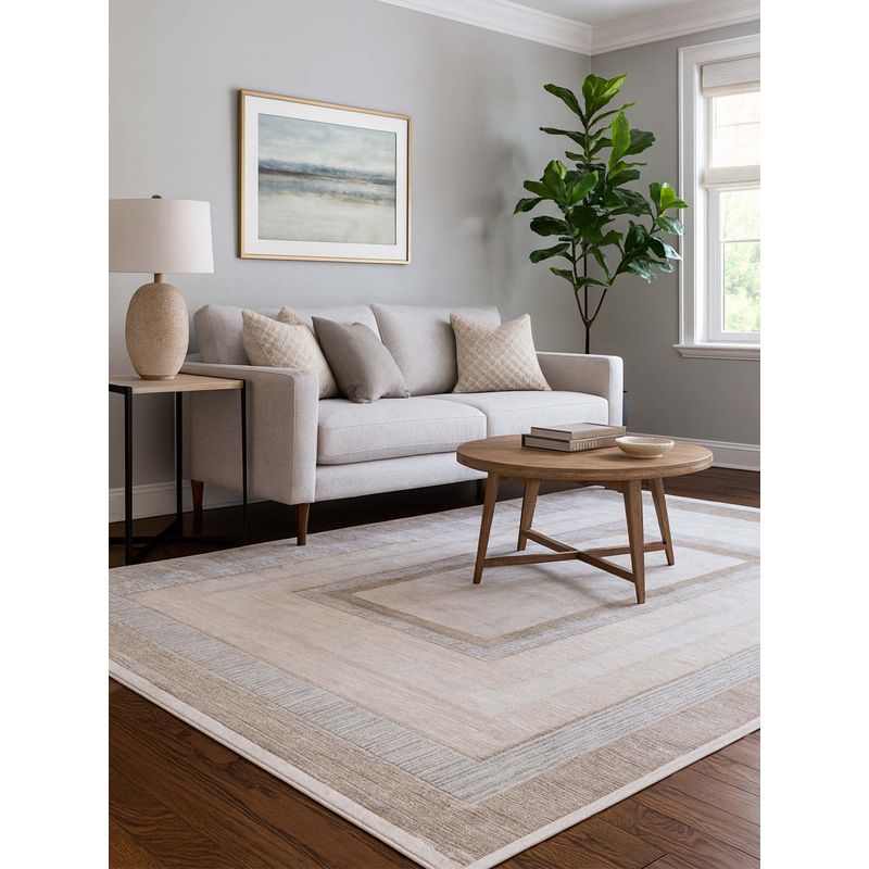 OBSESSIONS Beige Geometric Polyester Carpet ideal for Living room and Bedroom (4x6 feet)