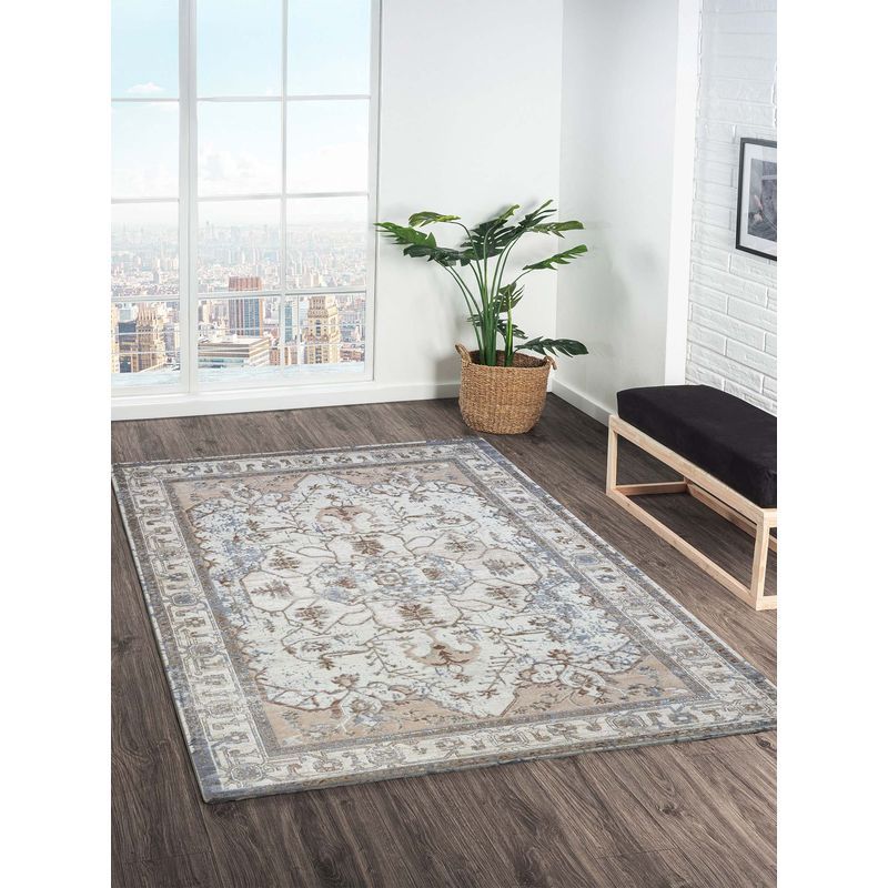 OBSESSIONS Beige Ethnic Polyester Carpet ideal for Living room and Bedroom (4x6 feet)