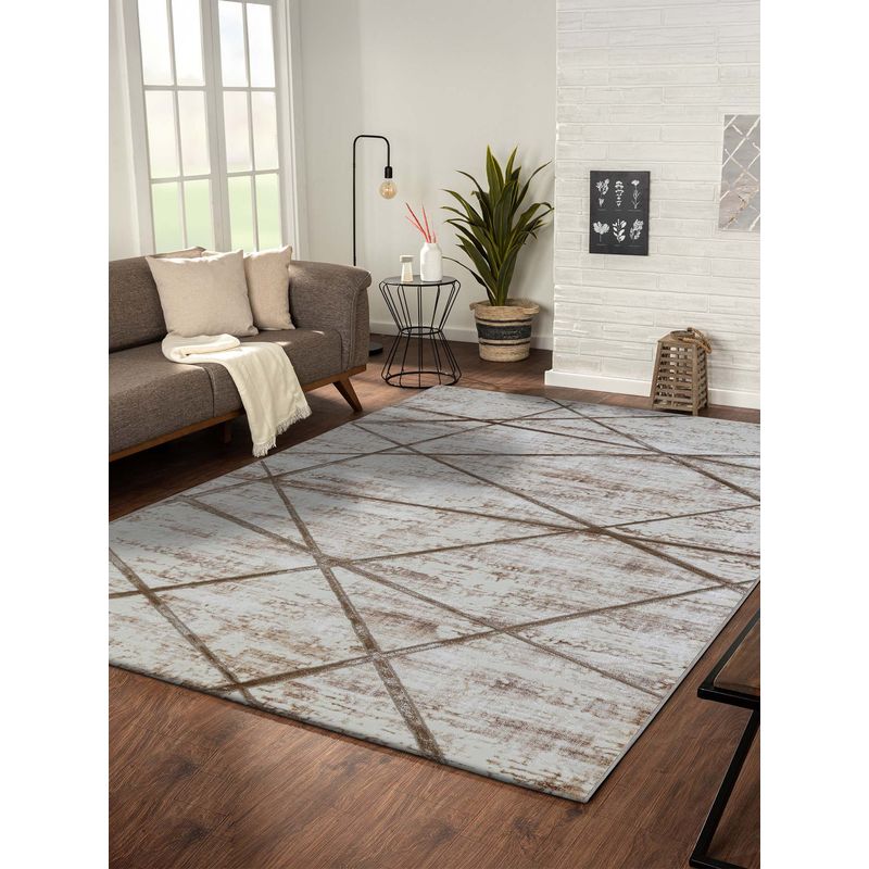 OBSESSIONS Beige Abstract Polyester Carpet ideal for Living room and Bedroom (5x7 feet)
