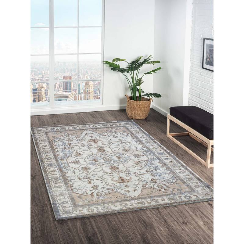 OBSESSIONS Beige Ethnic Polyester Carpet ideal for Living room and Bedroom (5x7 feet)