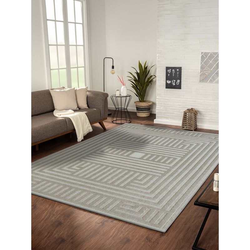 OBSESSIONS Beige Geometric Polyester Carpet ideal for Living room and Bedroom (5x7 feet)